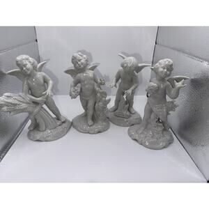 Vintage Set of 4 Dresden Germany Porcelain Angels Cherubs Figurines Four Seasons